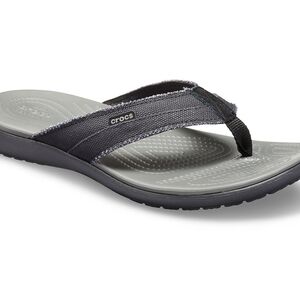 Crocs Gray and Black Flip Flops, Size 9